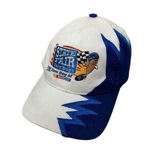 Vintage NASCAR Hat Cap White Blue Sharktooth State Fair Corn Dogs Strapback